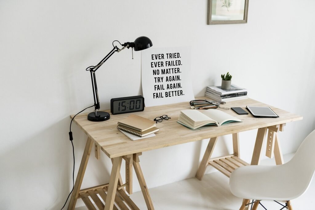 workspace, wooden table, lamp-2985783.jpg